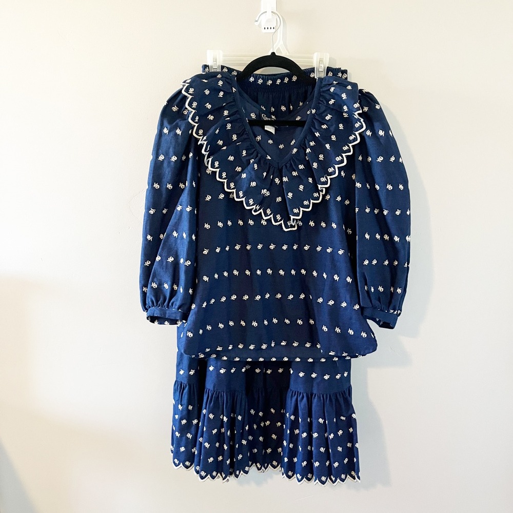 Vintage Circle T Marilyn Lenox Navy Floral Prairie Skirt and Top Set xs/small